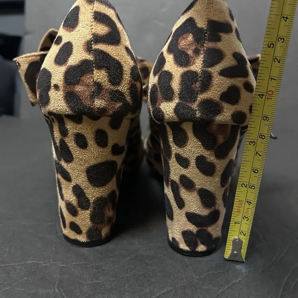Maiernisi Jessi Leopard Print Dress Shoes Heels Bow Detail Block Heel  Size 9.5